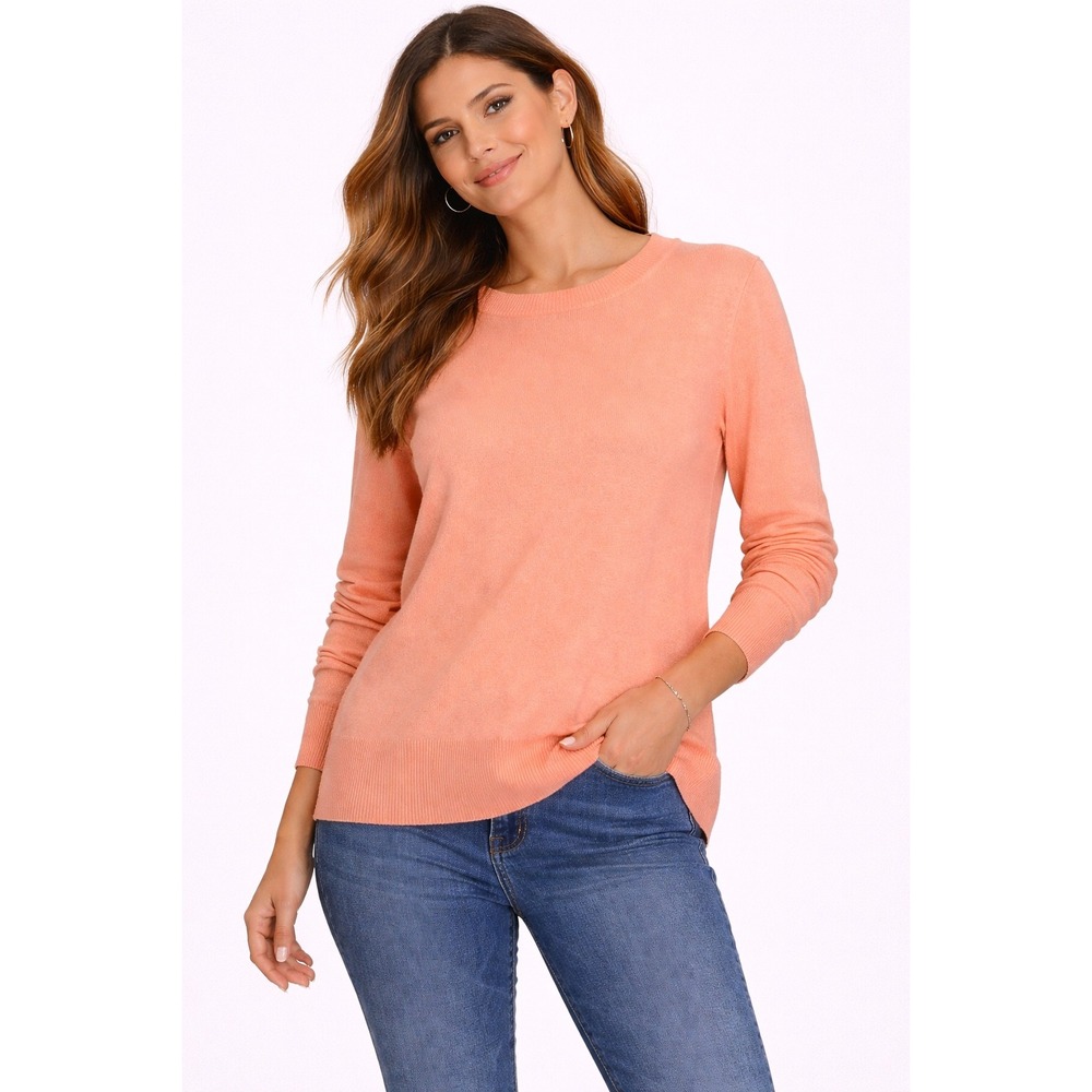 J.Crew Womens Peach Pink Crewneck Long Sleeve Side Slit‎ Knit Sweater Size M